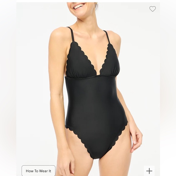 NWT J Crew Factory Scalloped One Piece Swimsuit in Black Size Medium - Picture 3 of 6